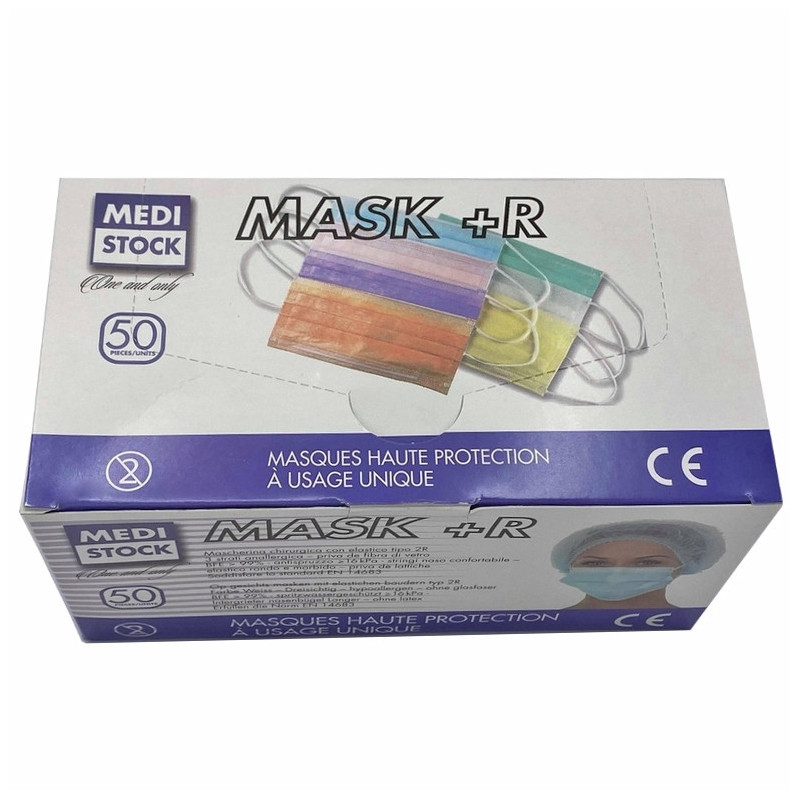 Masque de chirurgie bleu avec élastique Mask +R boite de 50
