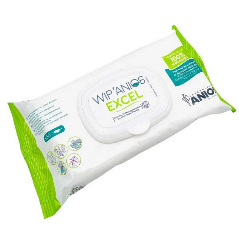 Lingettes désinfectantes Wip'Anios Excel -  Biodégradables - Paquet de 50